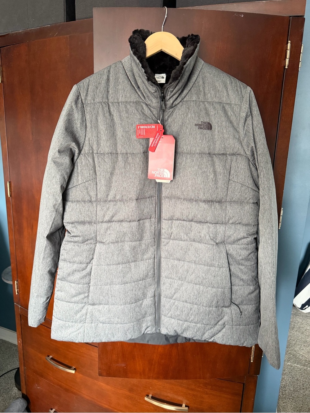 The North Face Women's Heather Gray Reversible Quilted Puffer Jacket